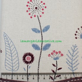 Tela tejido Japonés Morado con cenefa de flores para patchwork y costura margarida creativa 1