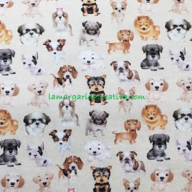 Tela patchwork estampada perros cachorros algodón en la margaridacreativa 1