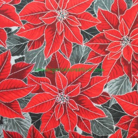 Tela Navidad Japonesa Holiday Flourish Metalic Poinsettia Roja 1