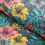 Tejido corcho natural estampado Flores Hibiscus 3