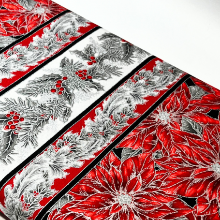 copy of TELA PATCHWORK NAVIDAD PONSETIA BLANCA, GRIS Y PLATA