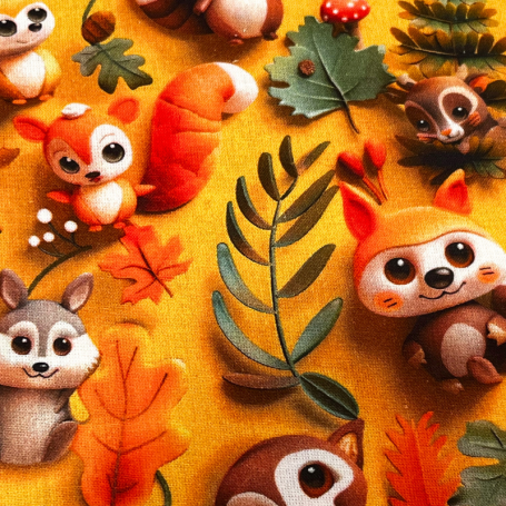 TELA ZORROS BOSQUE FONDO NARANJA