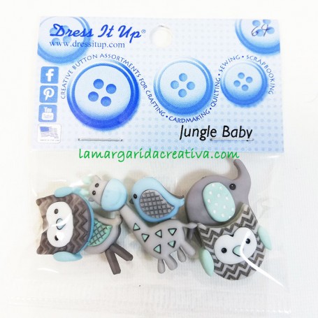 Botones decorativos patchwork Jungle baby, animales dulces bebé