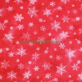 Tela patchwork navidad Estrellas y copos nieve rojo