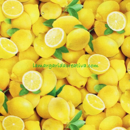 Tela Algodón Limones Patchwork y costura estampado frutas cocina lamargaridacreativa